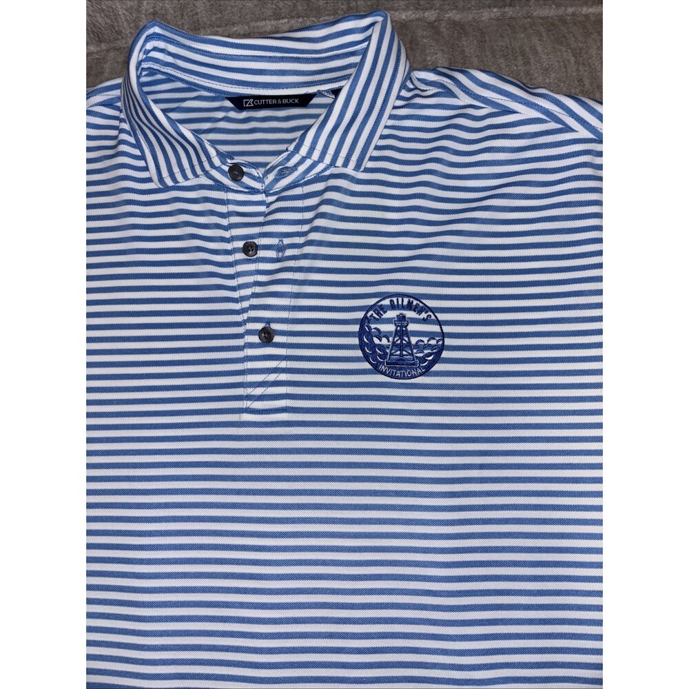 Cutter & Buck Polo Shirt Mens XXL Blue Stripe Performance Stretch NEW Oilmen's - Picture 6 of 9